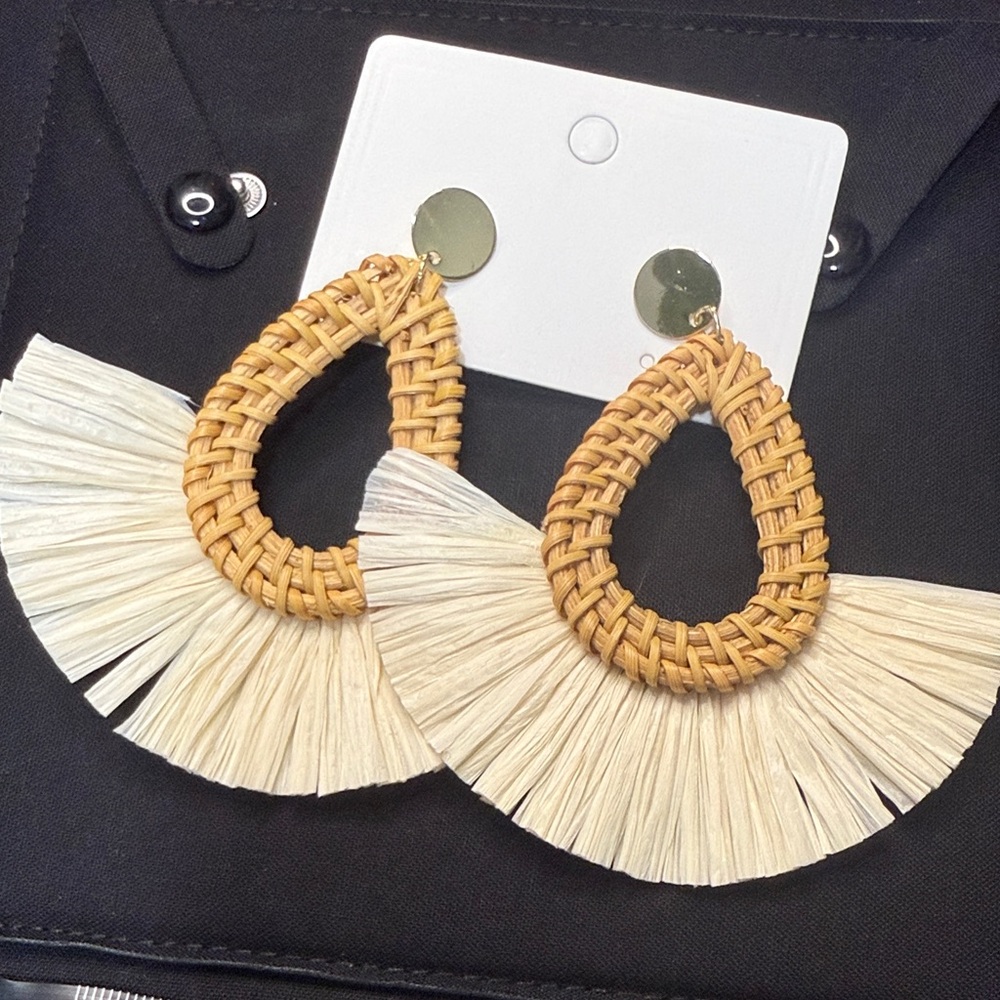 Woven Teardrop Earrings with Fringe